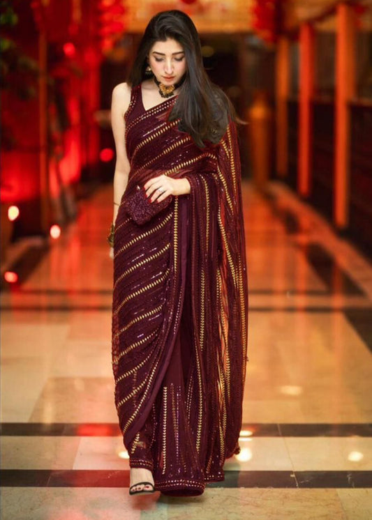 Maryam nafees chiffon stitch saree - Shiwani Apparels
