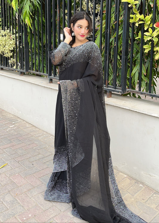 Starry Chiffon Rhinestone Saree - Shiwani Apparels