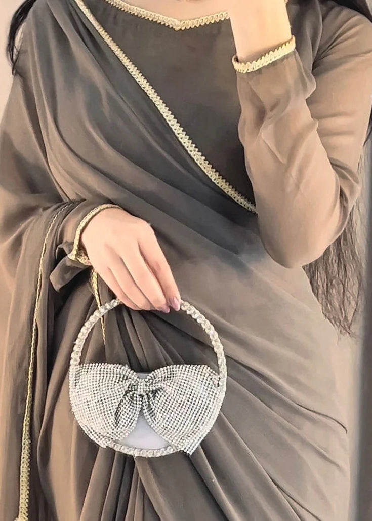 The Smoke & Silver Lace Bordered Chiffon Saree (Ready to Wear)