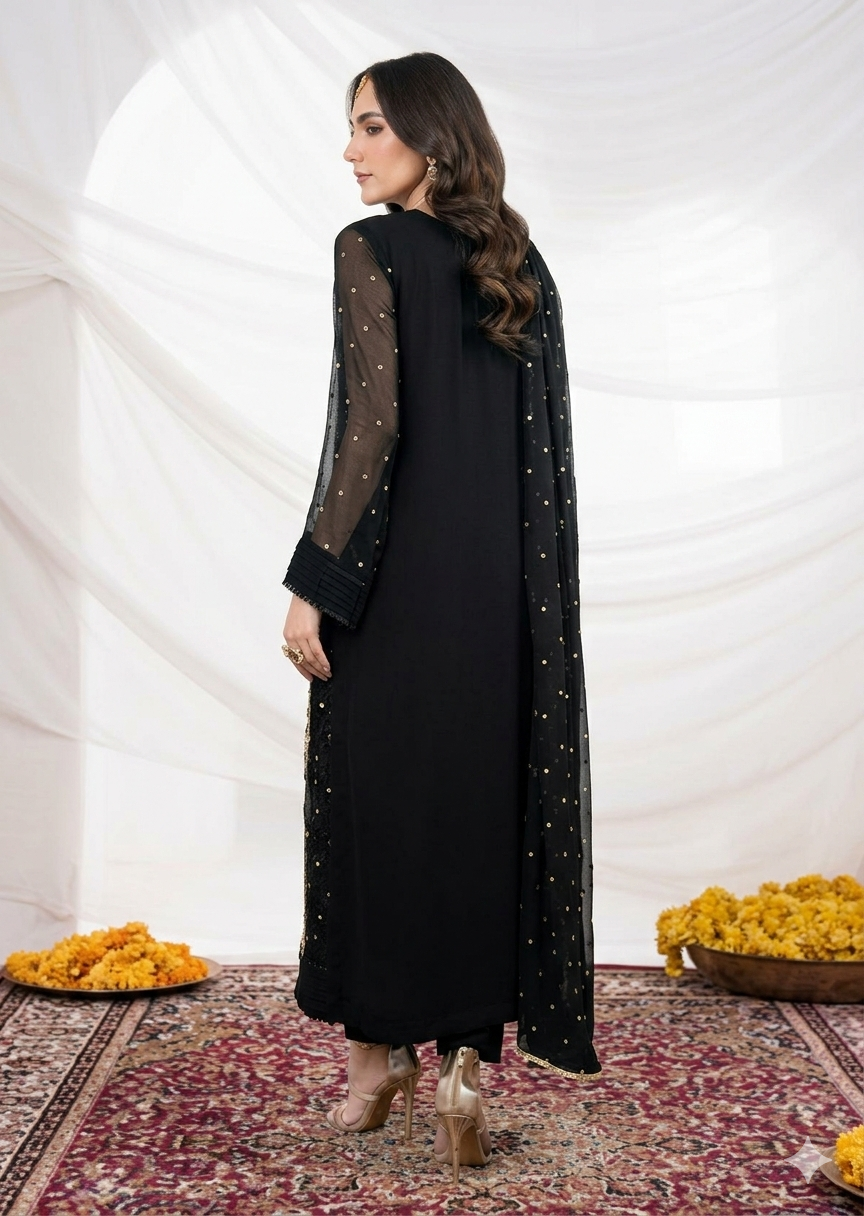 Front Neck Sequence Embroidered 3 Piece Suit