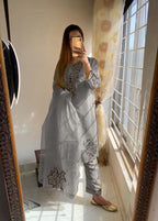 Elegance Touch 3 Piece Embroidered Organza Suit