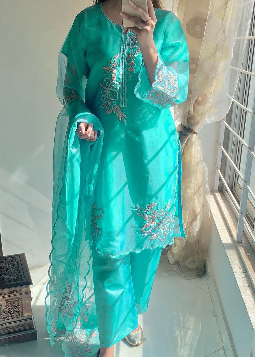 Elegance Touch 3 Piece Embroidered Organza Suit