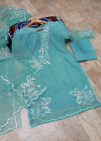 Elegance Touch 3 Piece Embroidered Organza Suit