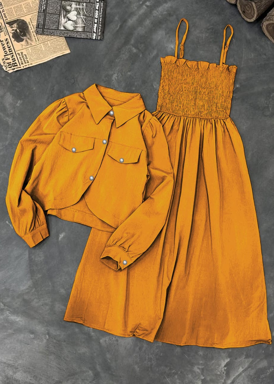 Kaaj Button Two Piece Coati & Gazzer Romper Frock Set