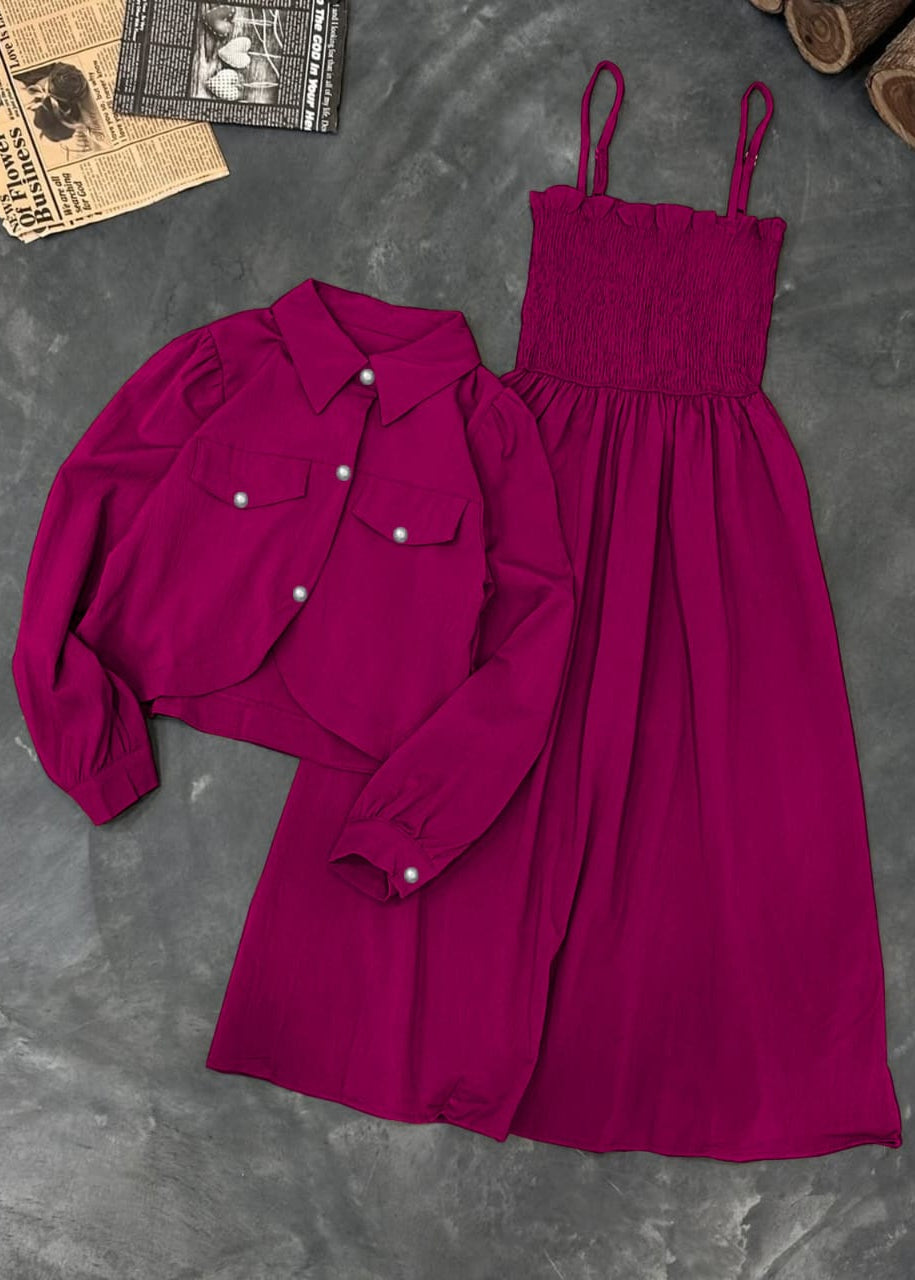 Kaaj Button Two Piece Coati & Gazzer Romper Frock Set