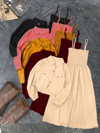 Kaaj Button Two Piece Coati & Gazzer Romper Frock Set