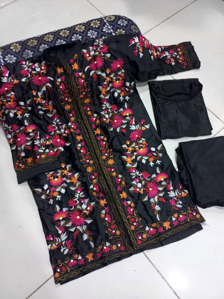 Heirloom Bloom Embroidered Silk Coat 3Piece Set