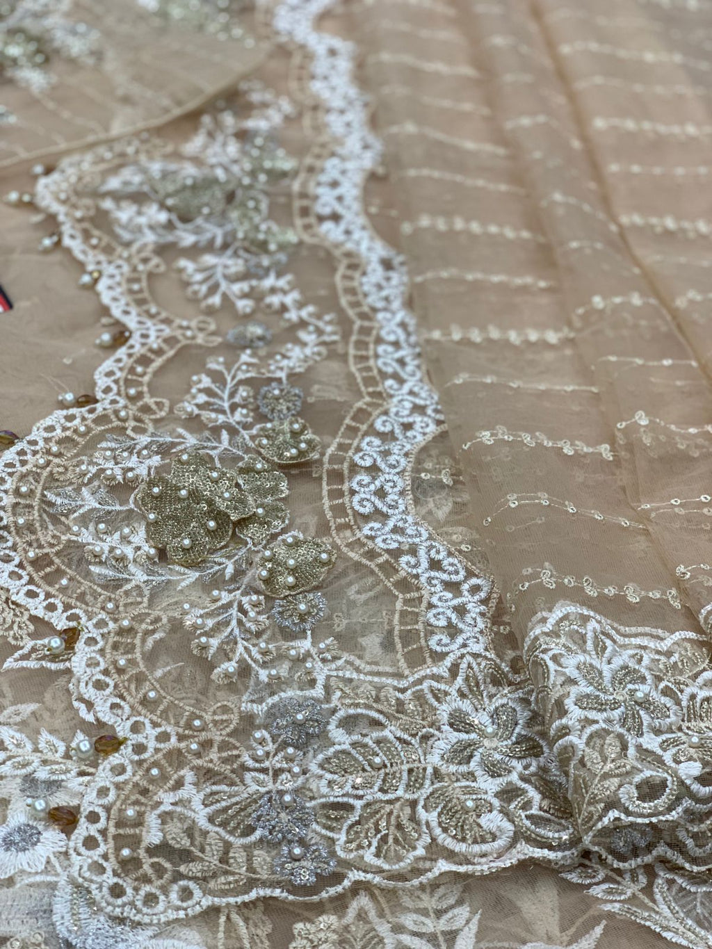 Maria B Exclusive Saree 2024 Heavy Embroidered Net with Adda Work