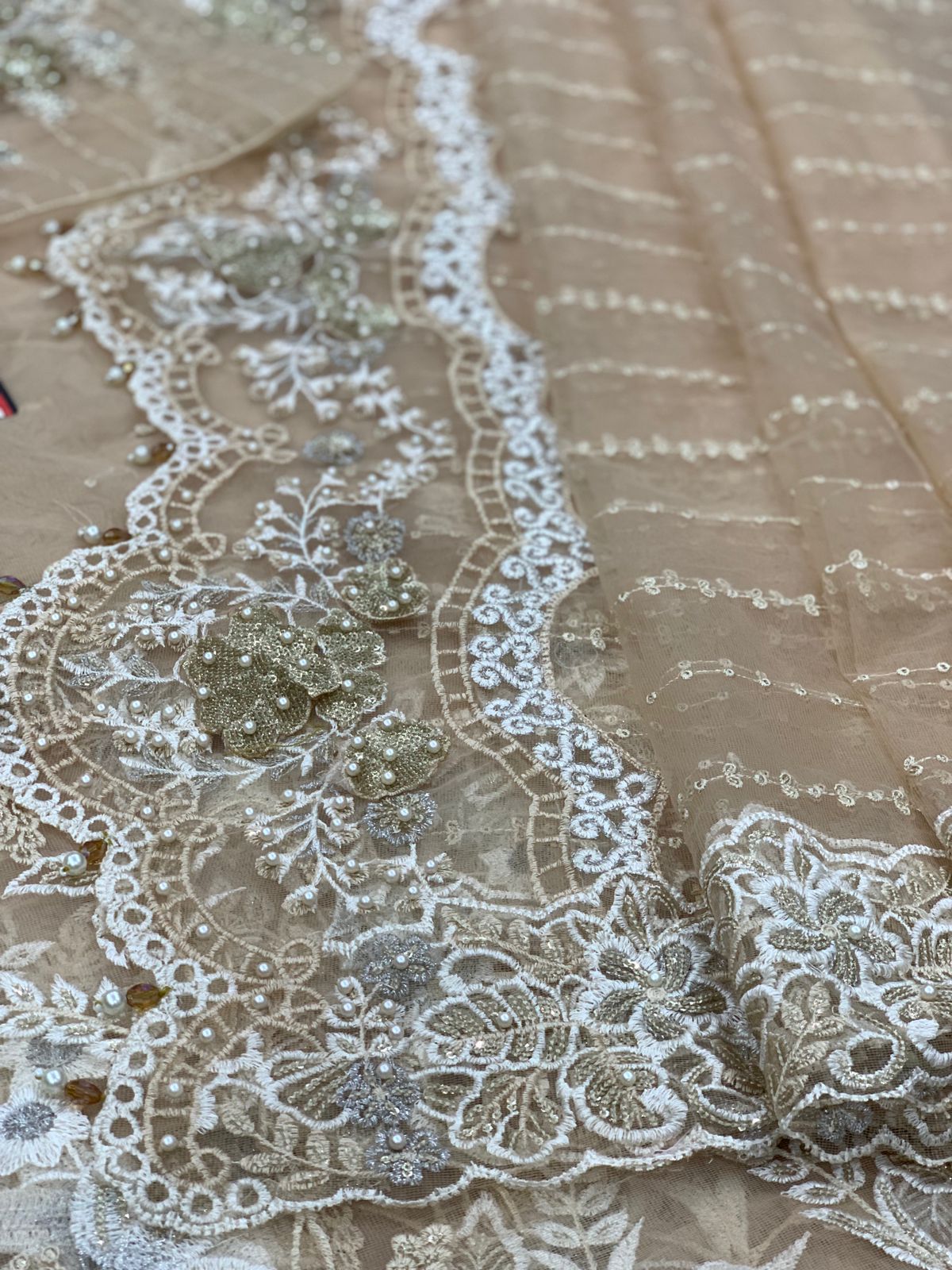 Maria B Exclusive Saree 2024 Heavy Embroidered Net with Adda Work