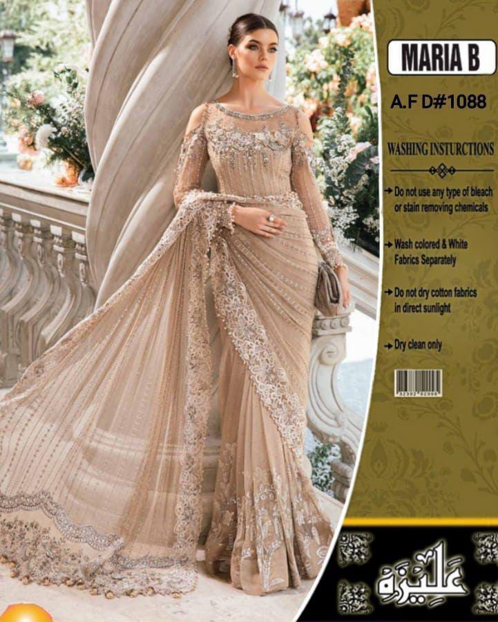 Maria B Exclusive Saree 2024 Heavy Embroidered Net with Adda Work