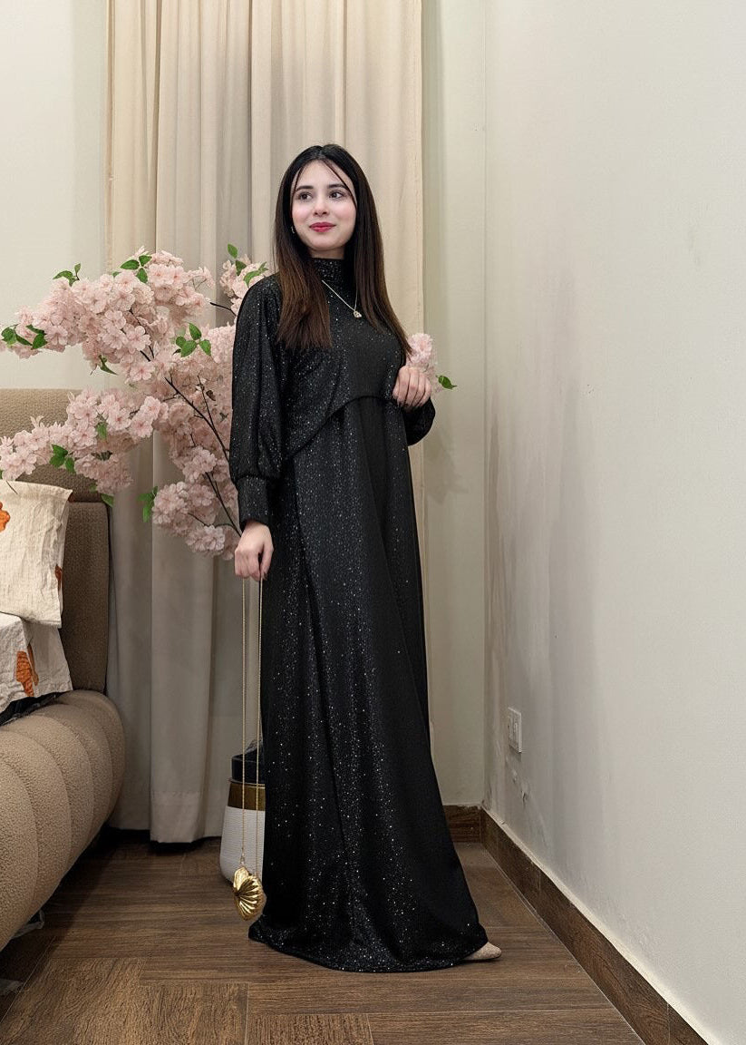 Midnight Shimmer 2 Piece Glitter Cape & Maxi Set