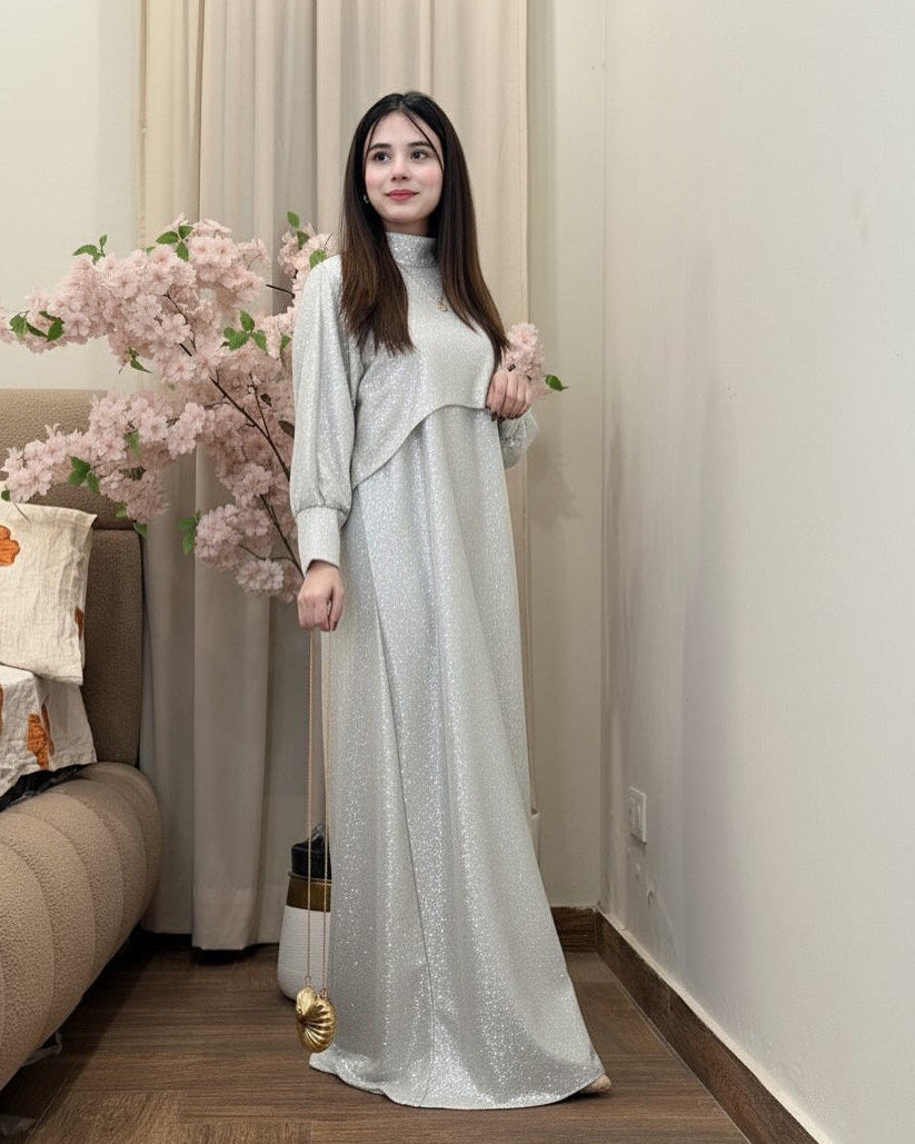 Midnight Shimmer 2 Piece Glitter Cape & Maxi Set