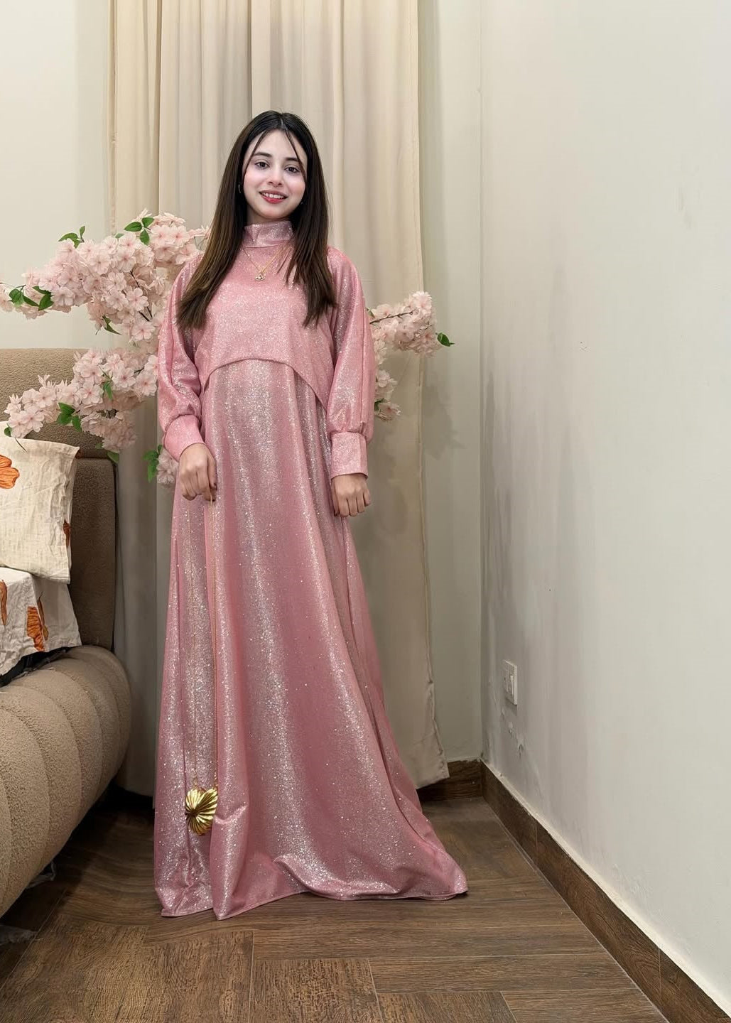 Midnight Shimmer 2 Piece Glitter Cape & Maxi Set