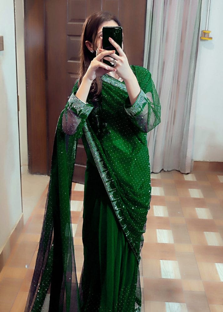 Starry Net Rhinestone Saree - Shiwani Apparels