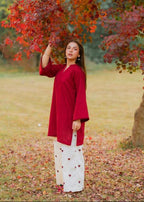 Heart Print Flapper Style V Neck Shirt with Pockets 2 Piece Set for Women