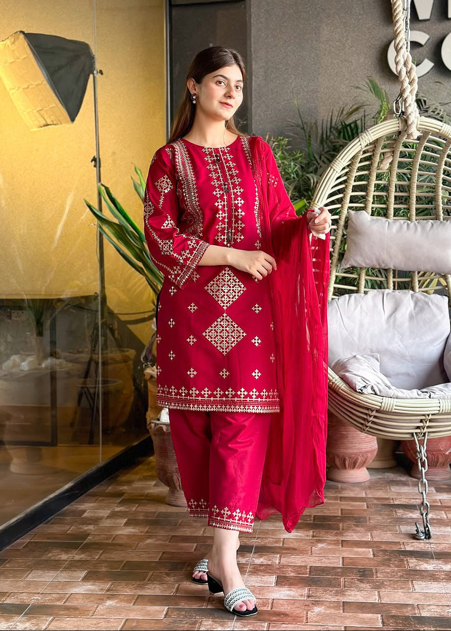 Heavy Sequin Embroidered Shirt with Trouser Dupatta 3PCS