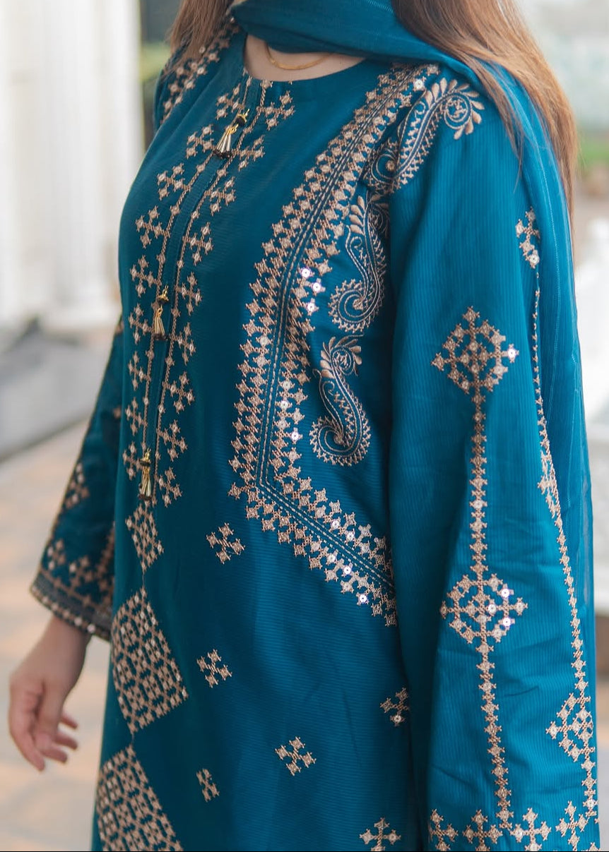 Heavy Sequin Embroidered Shirt with Trouser Dupatta 3PCS