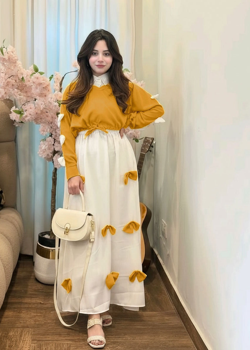 Elegant Bow Maxi 2PC Party Wear Set for Women | Chic Formal Dress