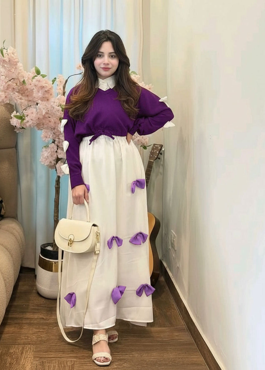 Elegant Bow Maxi 2PC Party Wear Set for Women | Chic Formal Dress