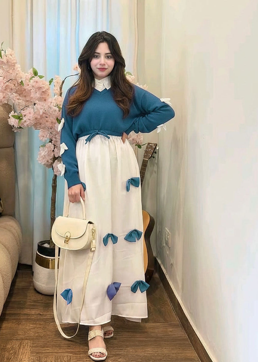 Elegant Bow Maxi 2PC Party Wear Set for Women | Chic Formal Dress