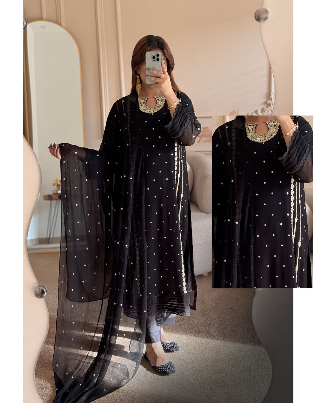 Front Neck Sequence Embroidered 3 Piece Suit