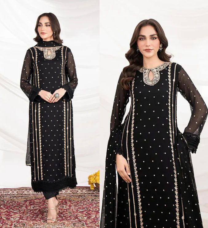 Front Neck Sequence Embroidered 3 Piece Suit