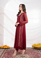 Front Neck Sequence Embroidered 3 Piece Suit