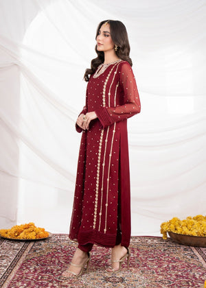 Front Neck Sequence Embroidered 3 Piece Suit
