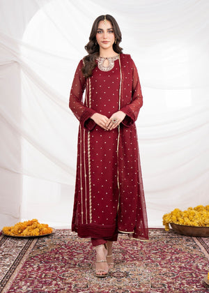 Front Neck Sequence Embroidered 3 Piece Suit