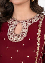 Front Neck Sequence Embroidered 3 Piece Suit