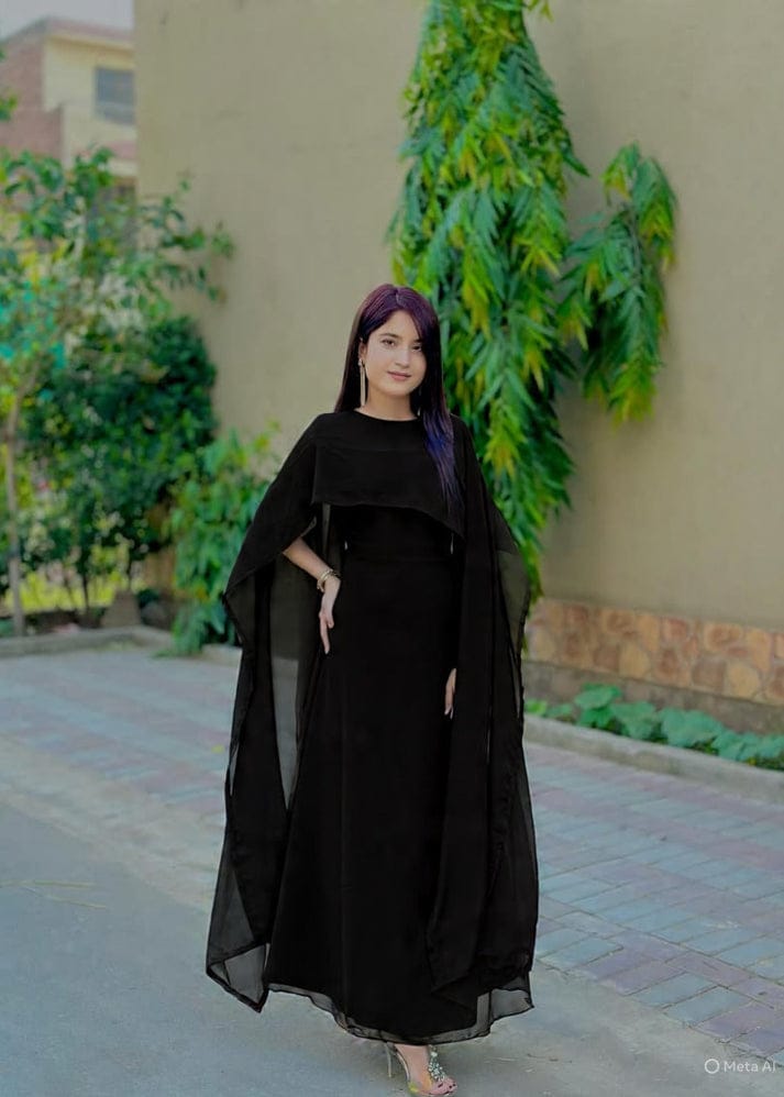 Chiffon Royal Grace Cape Shawl Dress - Shiwani Apparels