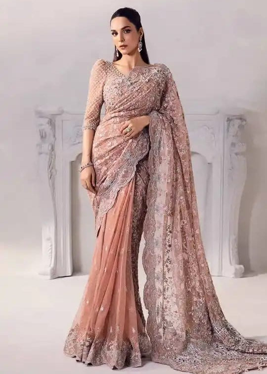 Maria B Embroidered Net Saree – Elegance Redefined ✨ - Shiwani Apparels