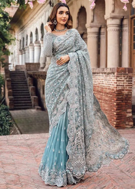 Maria B Embroidered Net Saree – Elegance Redefined ✨ - Shiwani Apparels